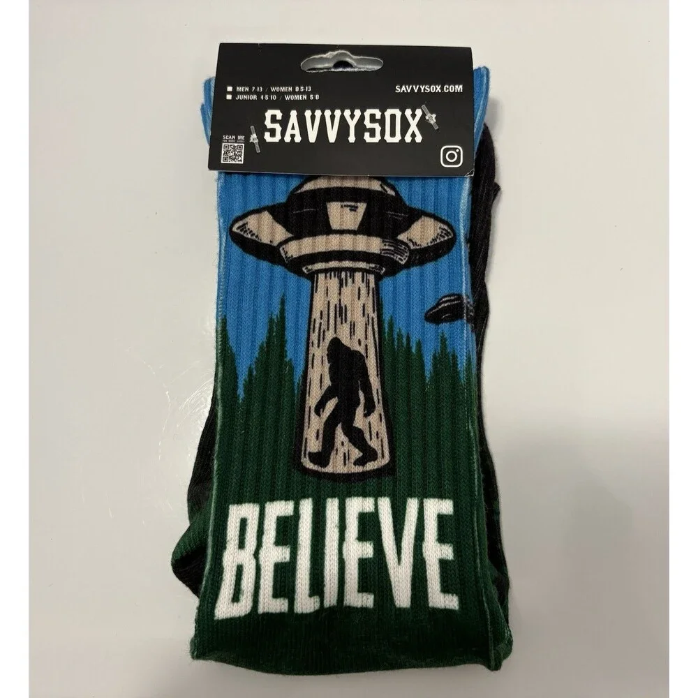 Savvysox Bigfoot UFO Socks Brand New Paranormal Forest